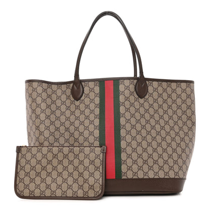 Gucci GG Supreme Monogram Textured Dollar Calfskin Web Large Ophidia Tote Beige Ebony New Acero 1 of 10