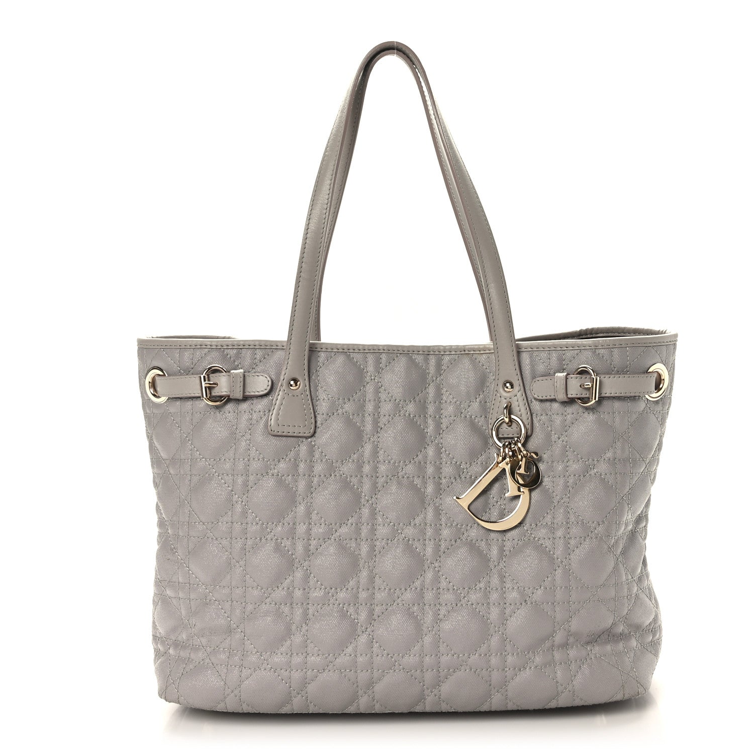 Christian Dior Coated Canvas Cannage Small Panarea Tote Grey 1 of 11
