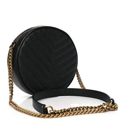 Saint Laurent Grain De Poudre Matelasse Chevron Quilted Round Vinyle Camera Bag Black 3 of 9