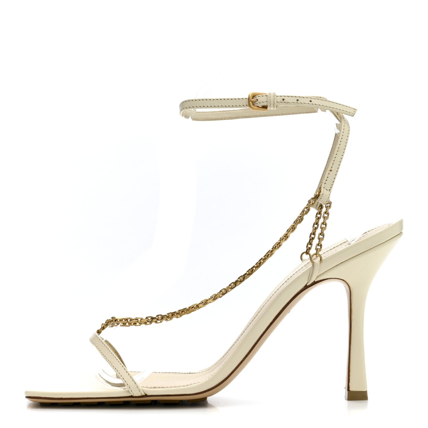 Lambskin Stretch Chain Strap 90mm Sandals 40 Sea Salt