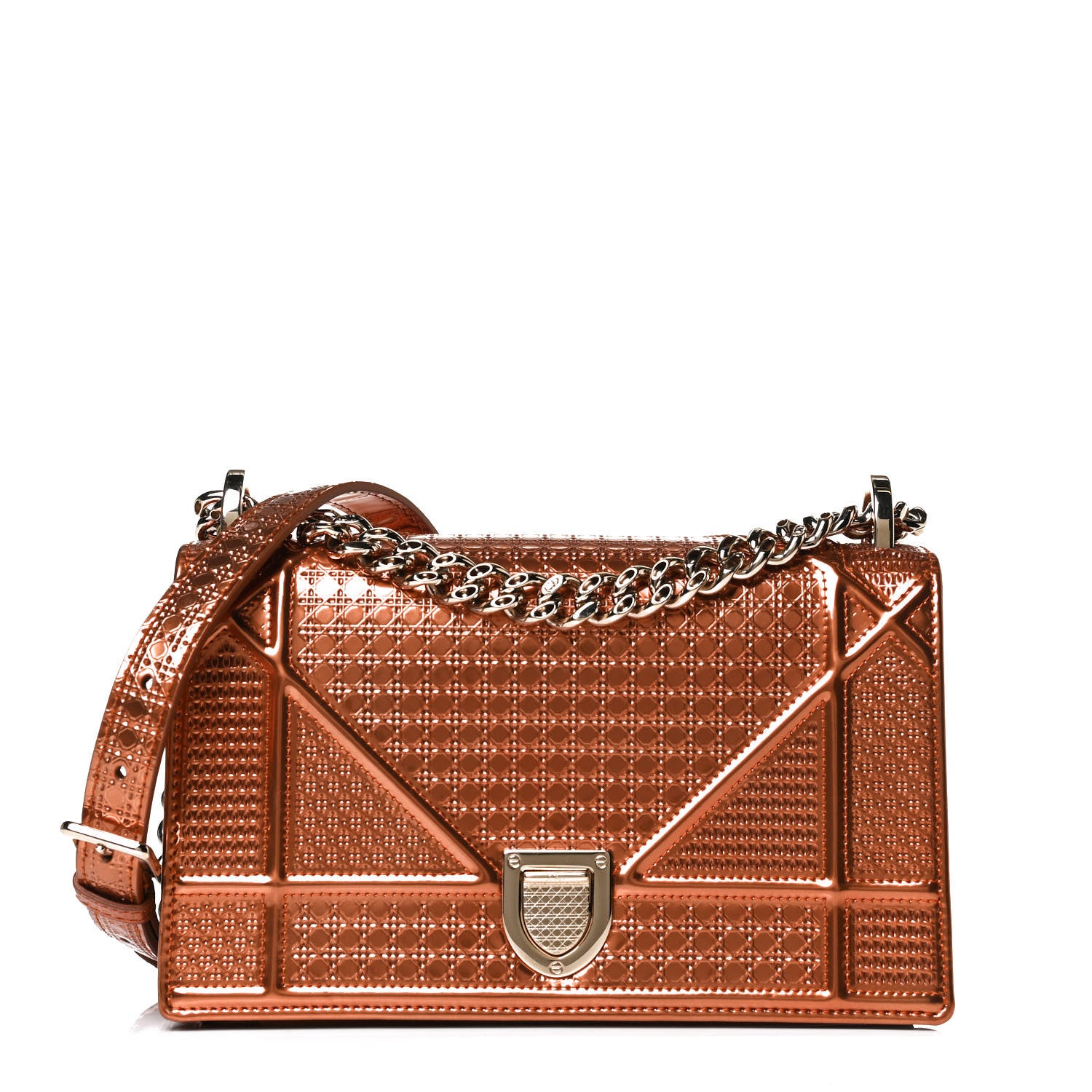 Christian Dior Metallic Patent Micro-Cannage Medium Diorama Flap Bag Orange 1 of 12