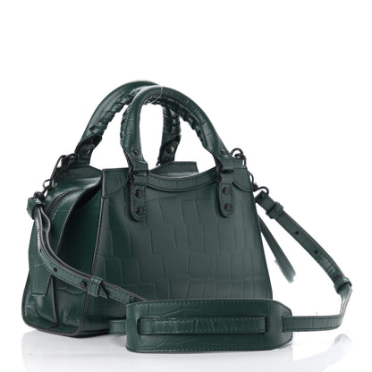 Balenciaga Semi Shiny Calfskin Crocodile Embossed Neo Classic Black Hardware Mini City Forest Green 3 of 9