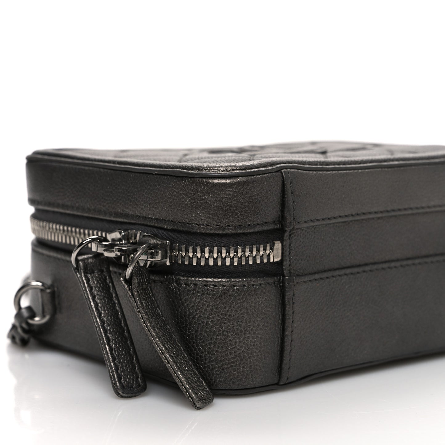 Metallic Caviar Quilted Small CC Filigree Vanity Case Dark Silver