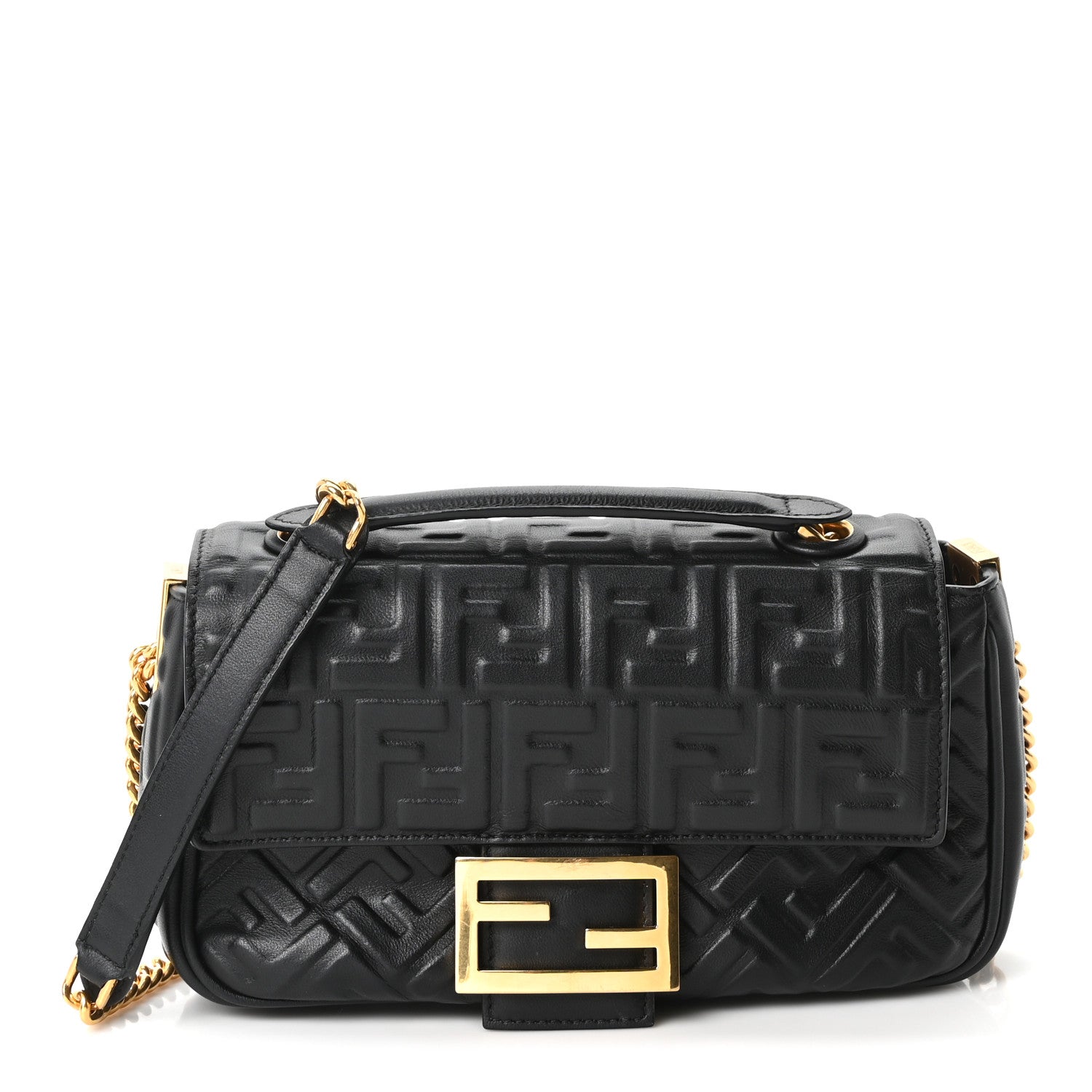Fendi Nappa Small FF Embossed Midi Chain Baguette Black 1 of 10