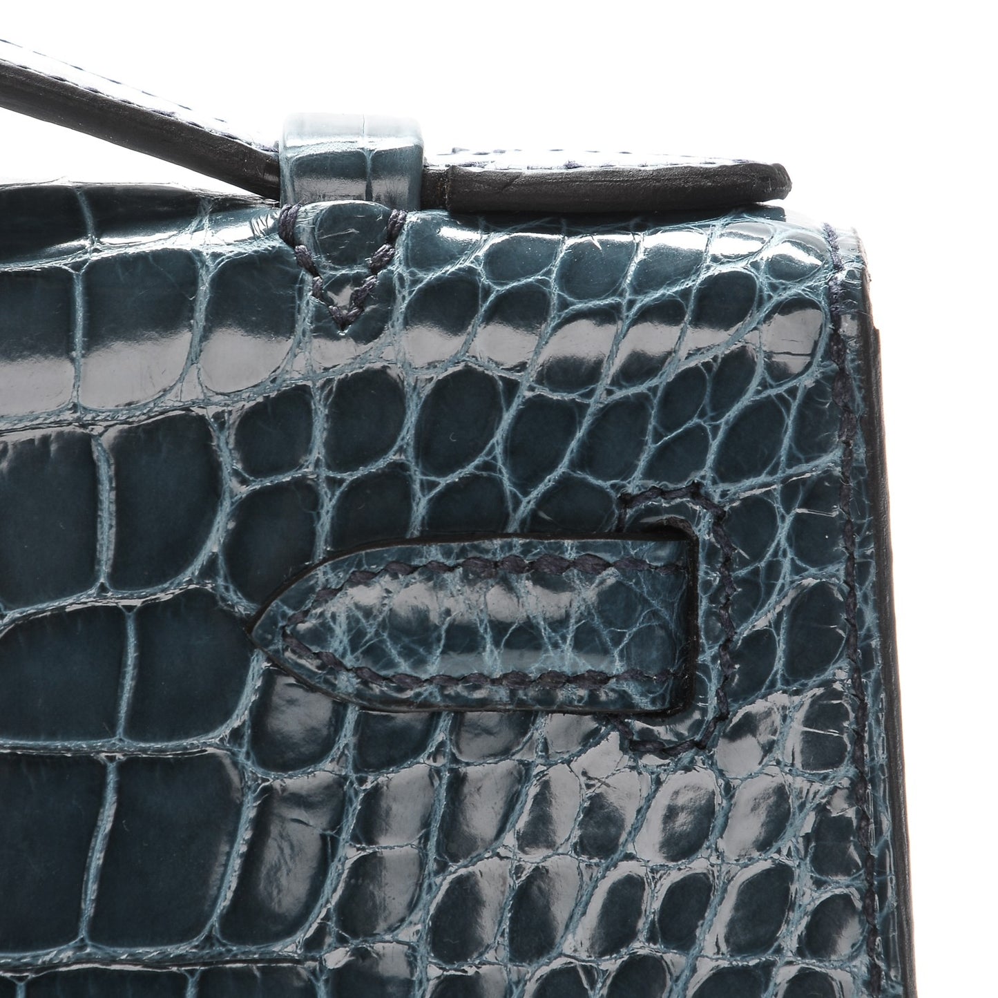 Shiny Alligator Kelly Pochette Blue Jean