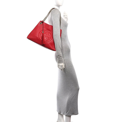 Gucci Pebbled Calfskin Medium Soho Chain Shoulder Bag Tabasco Red 2 of 11
