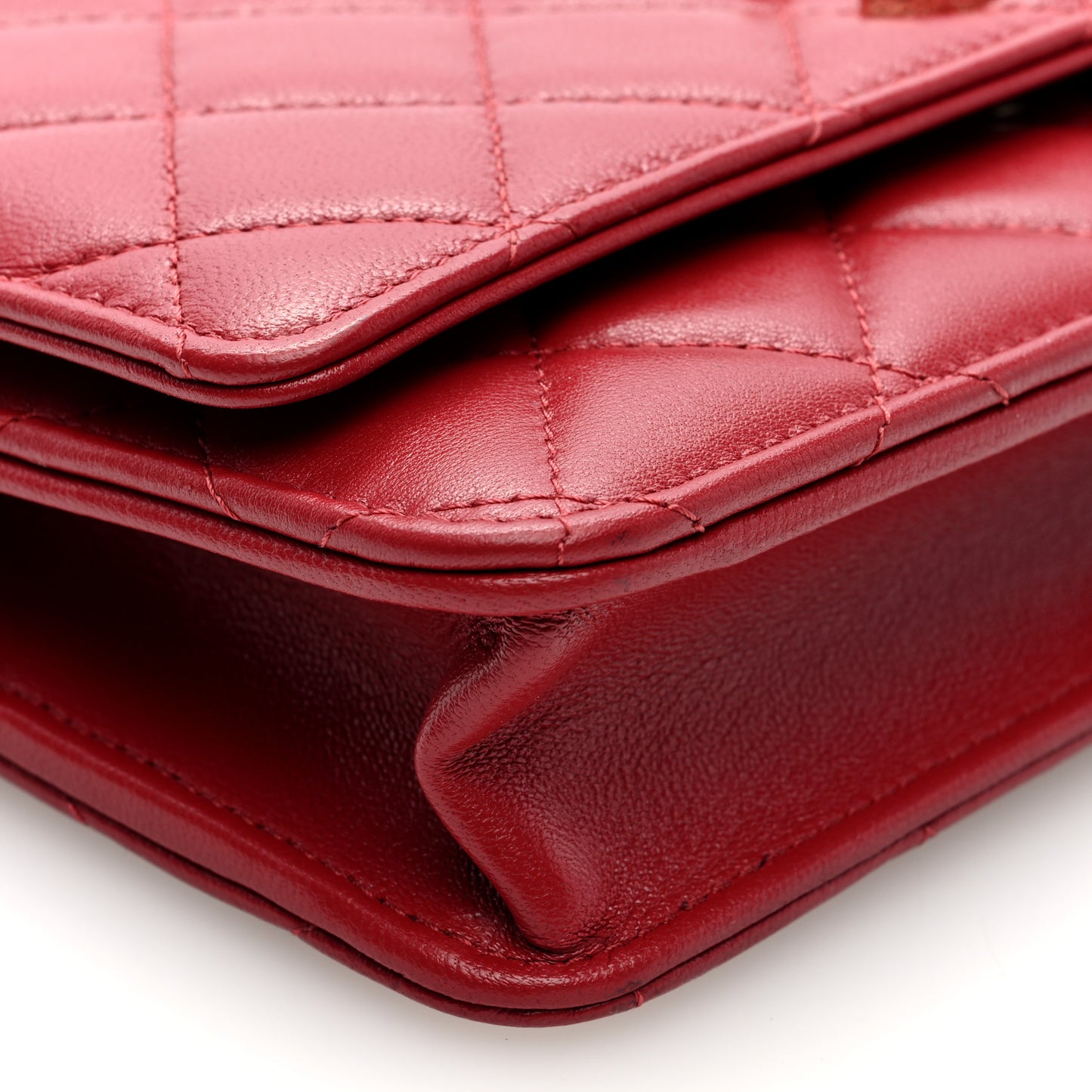 Lambskin Quilted Crystal Pearl CC Wallet On Chain WOC Burgundy