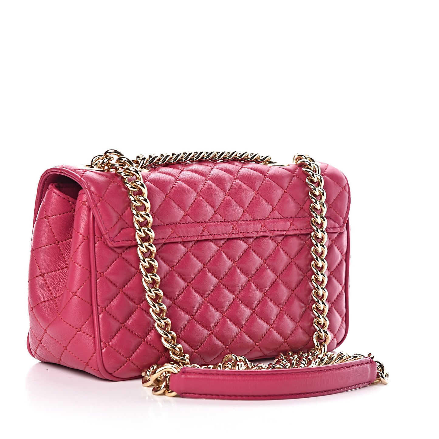 Lambskin Quilted Crystal Embellished Millennial Rectangular Shoulder Bag Fuchsia