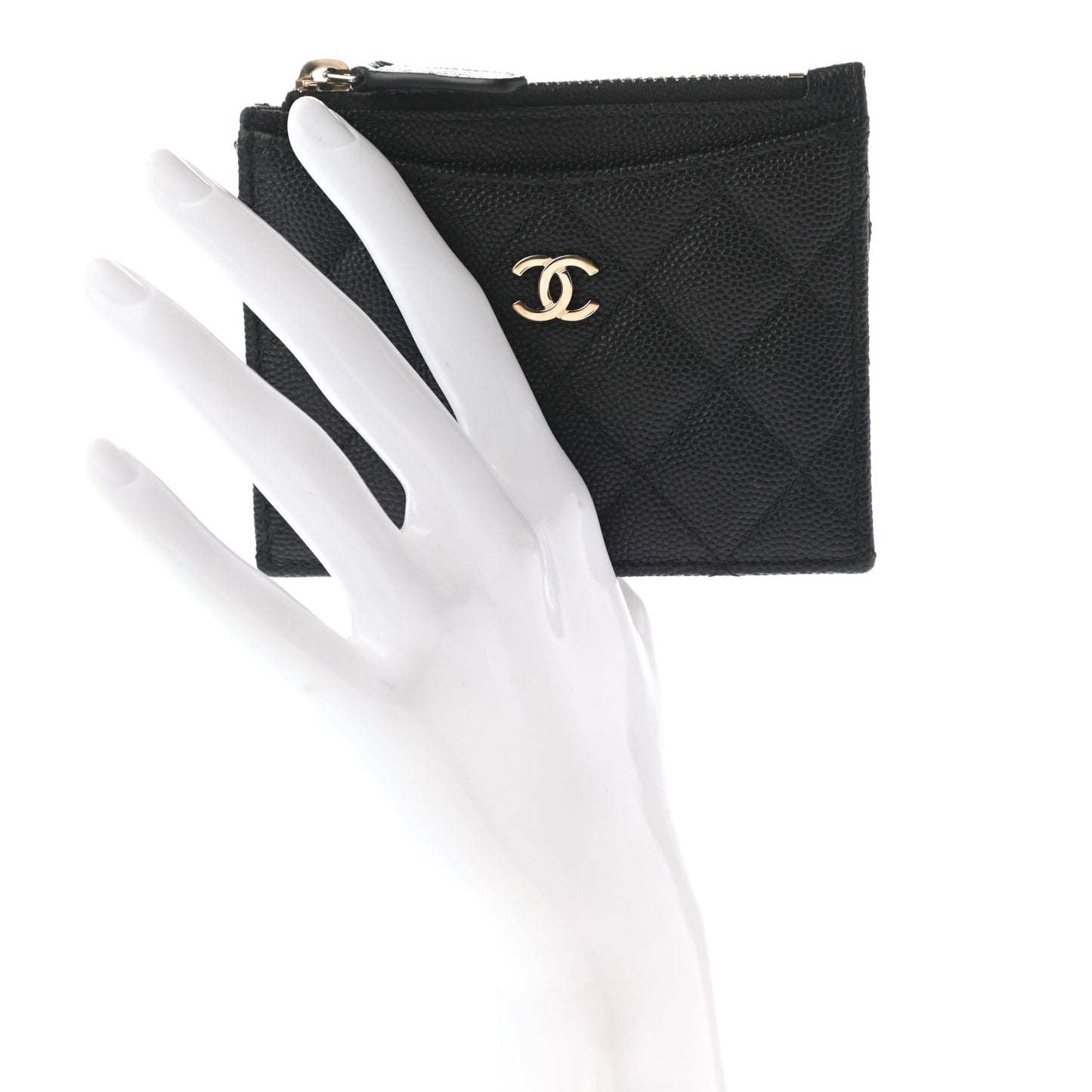 Caviar Quilted CC Zip Card Holder Black