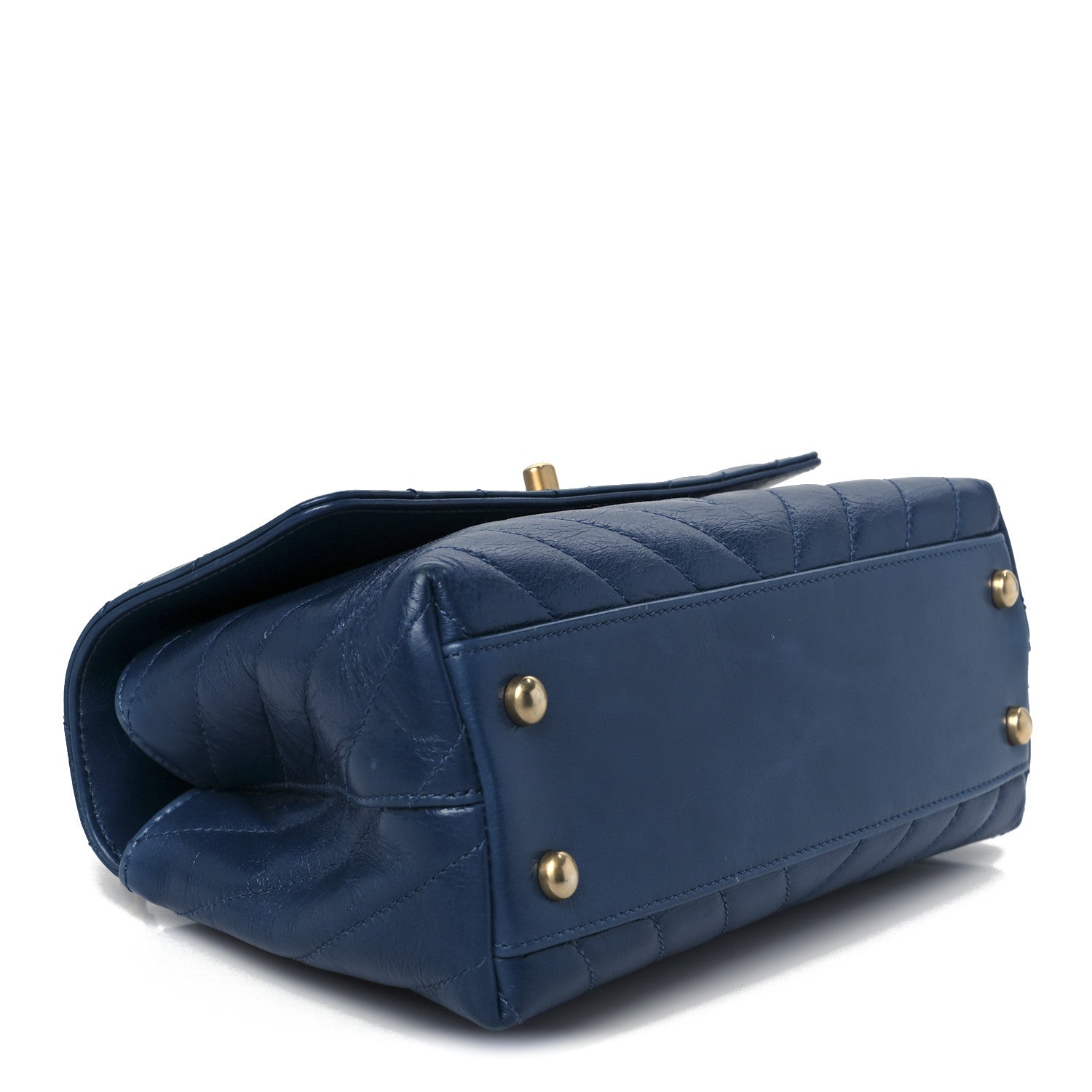 Chanel Calfskin Lizard Chevron Quilted Mini Coco Handle Flap Blue 4 of 12