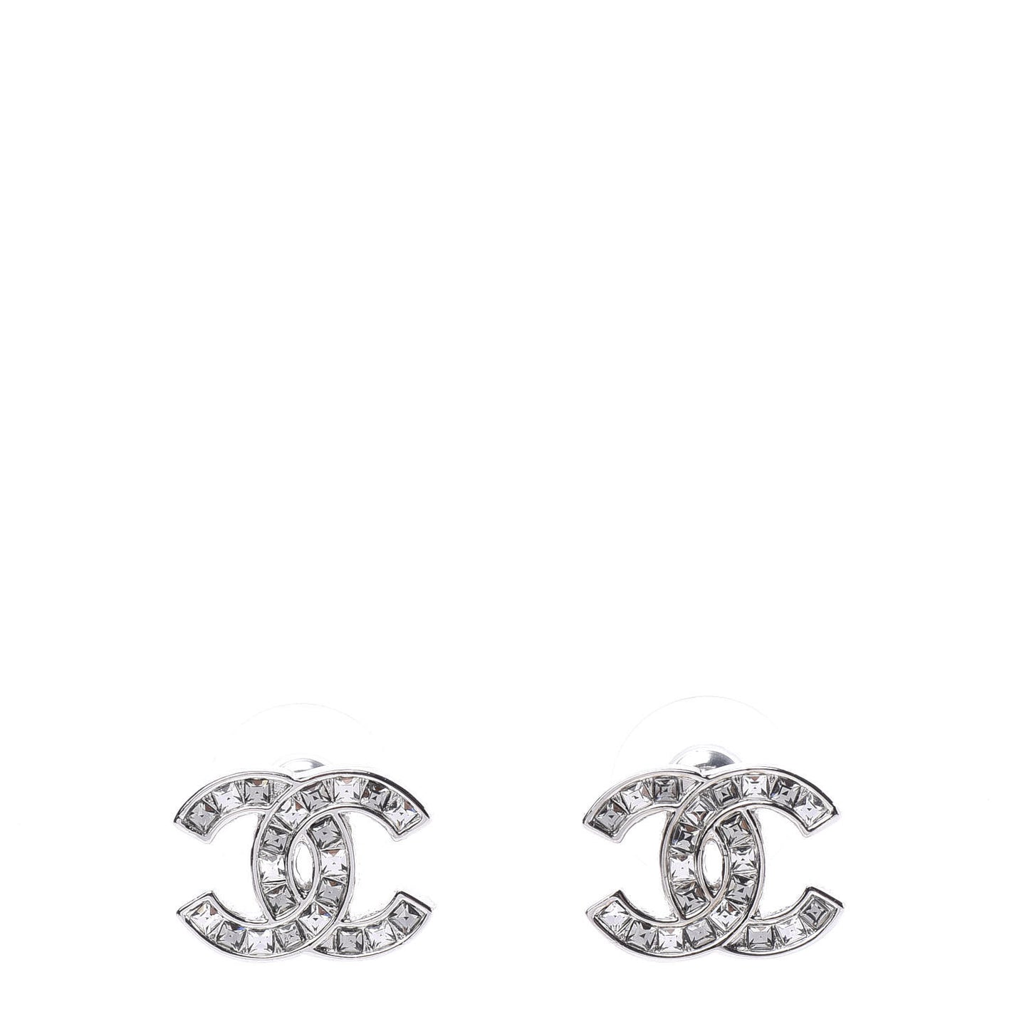 Baguette Crystal CC Earrings Silver