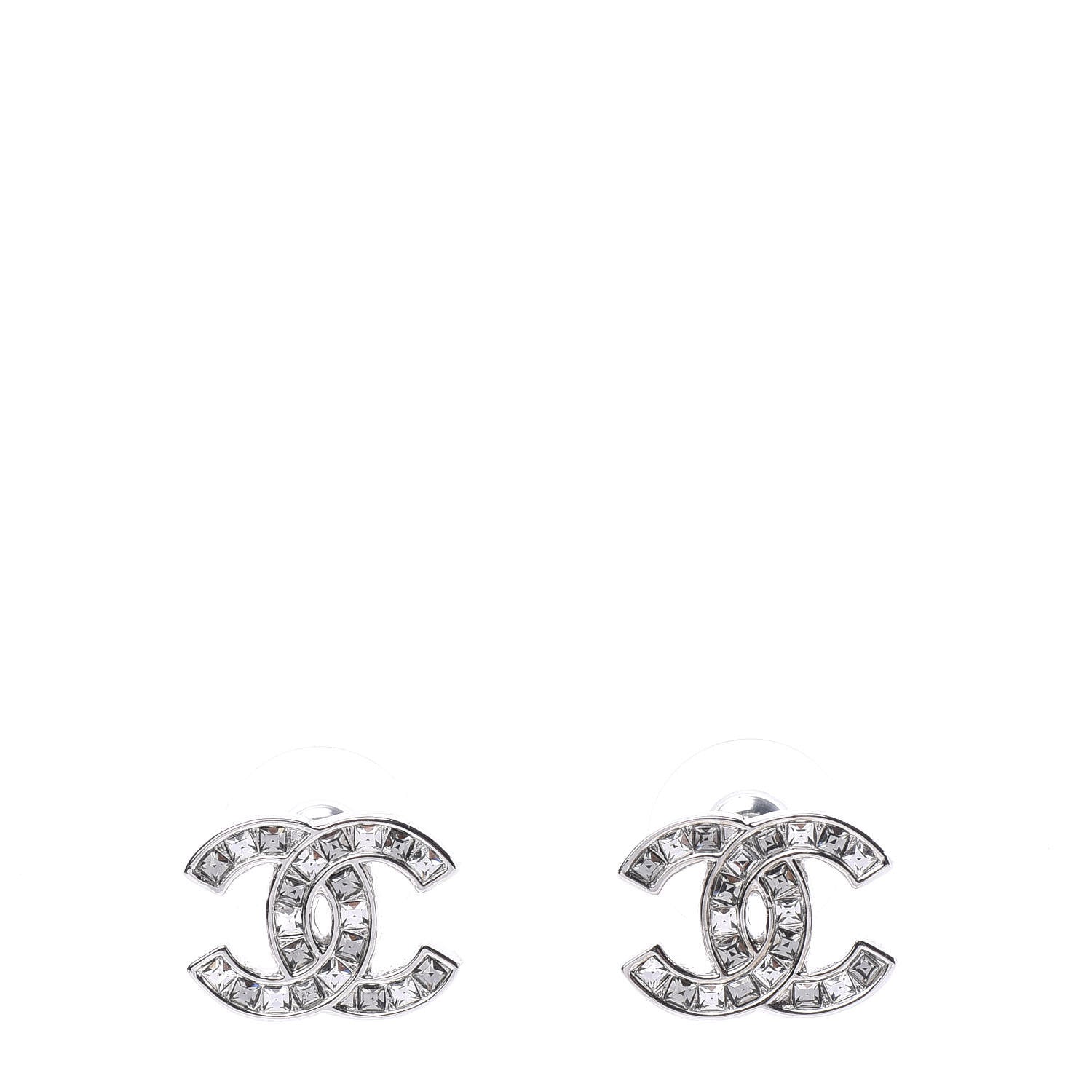 Chanel Baguette Crystal CC Earrings Silver 1 of 5