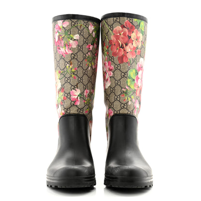 Gucci GG Supreme Monogram Blooms Flat Rubber Boots 40 Beige Multicolor 2 of 10