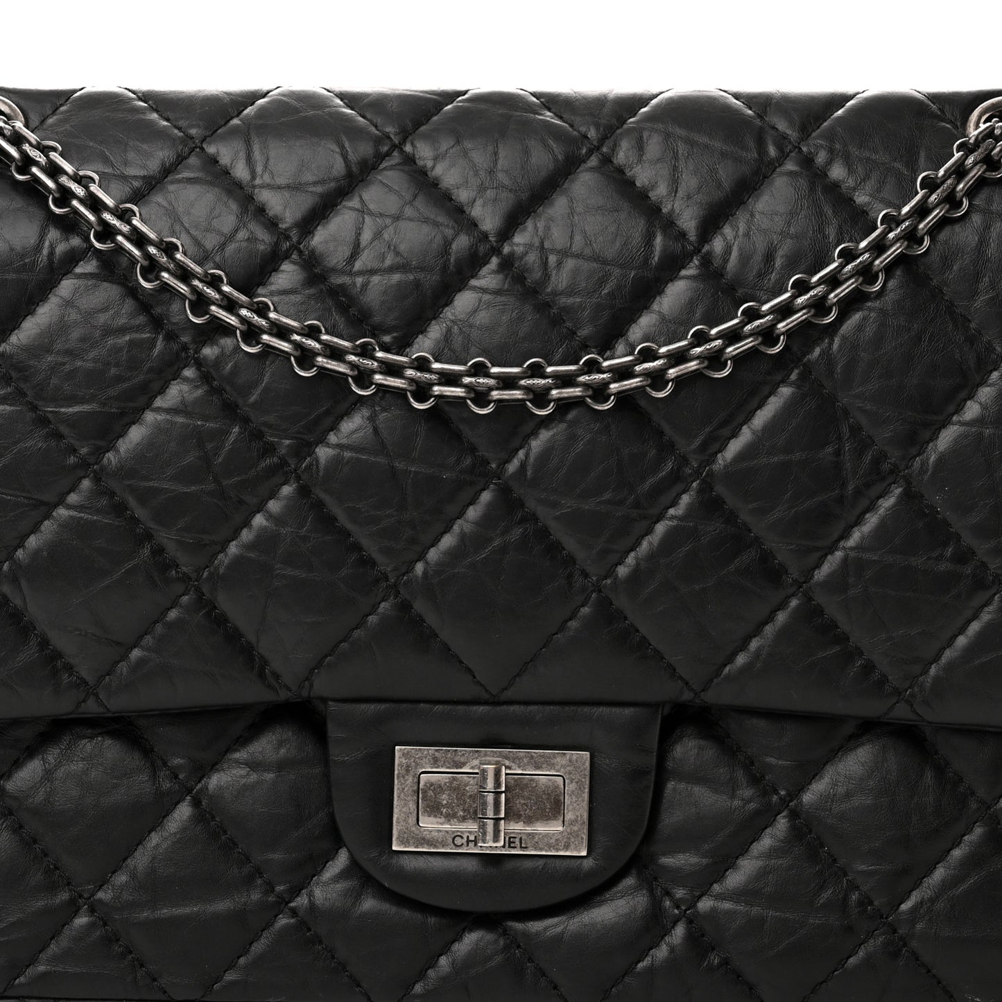 Aged Calfskin Quilted 2.55 Reissue 227 Flap Black