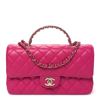 Chanel Lambskin Quilted Medium Crystal Top Handle Rectangular Flap Dark Pink 1 of 9