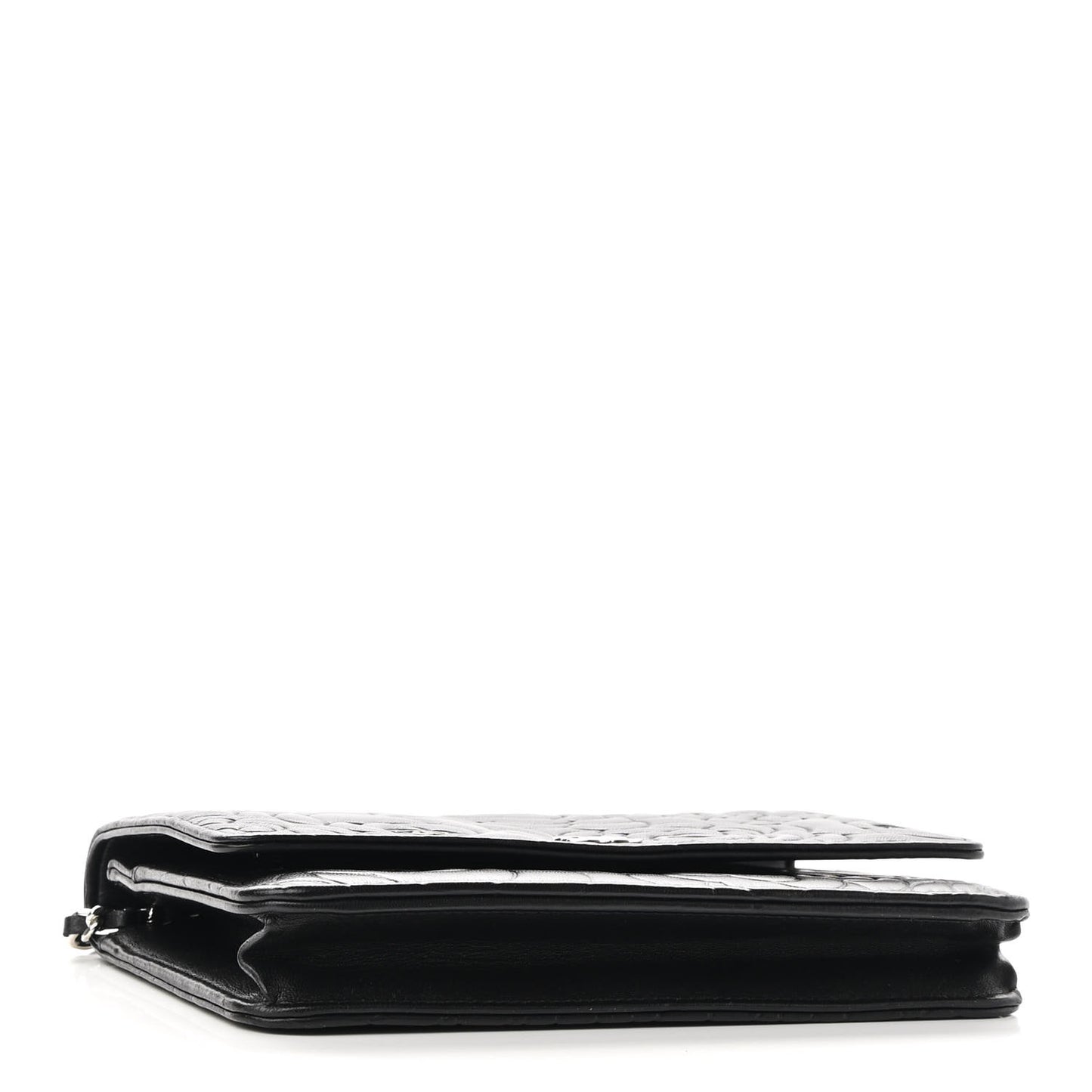 Lambskin Camellia Embossed Wallet on Chain WOC Black