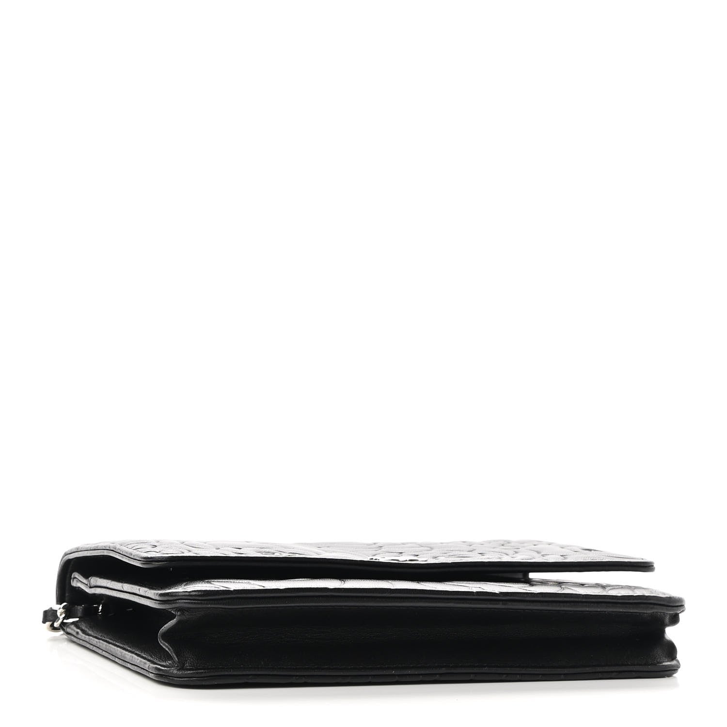Chanel Lambskin Camellia Embossed Wallet on Chain WOC Black 4 of 11