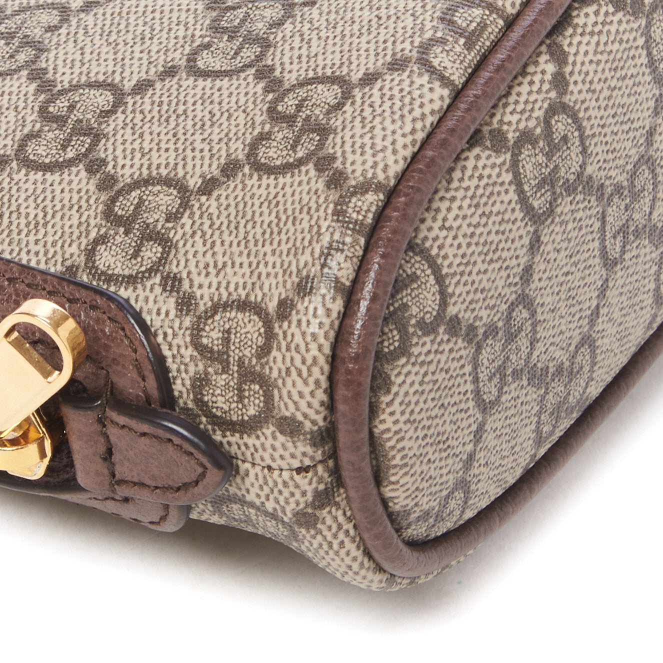 Gucci GG Supreme Monogram Textured Calfskin Web Medium Ophidia Cosmetic Case Beige Ebony New Acero 5 of 9
