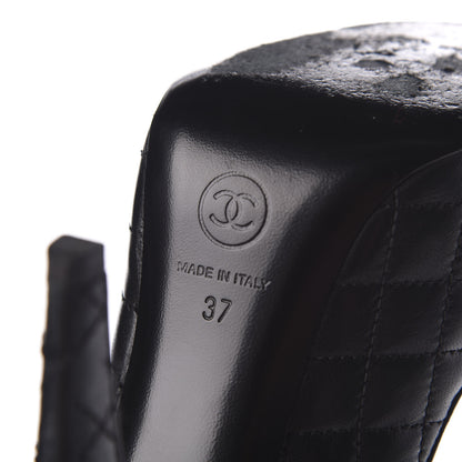 Chanel Calfskin Lambskin CC Cap Toe Quilted Knee High Boots 37 Black 7 of 9