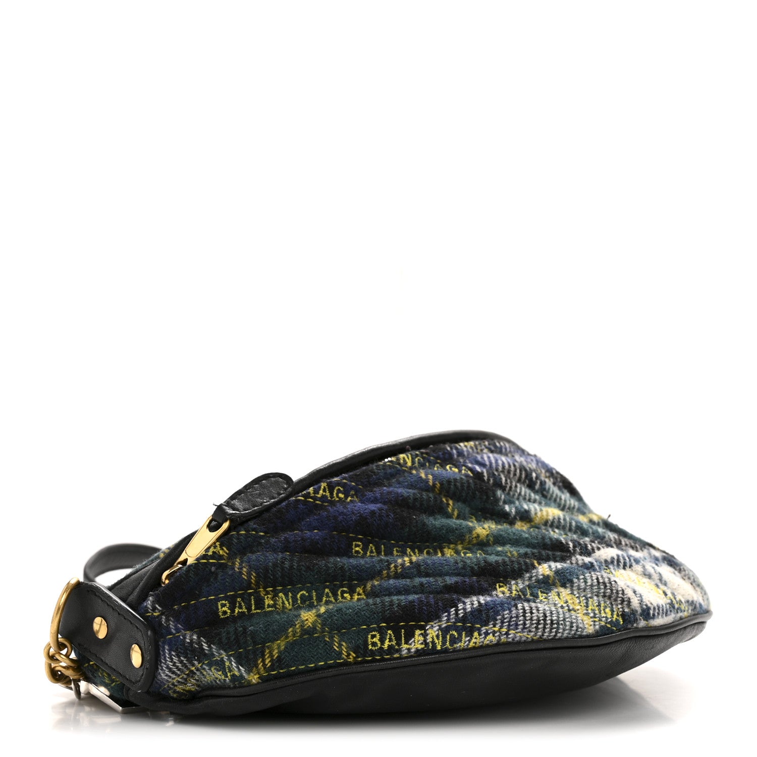 Balenciaga Wool Plaid Diagonal Allover Logo Matelasse XS Souvenir Belt Bag Green Blue Yellow 4 of 15