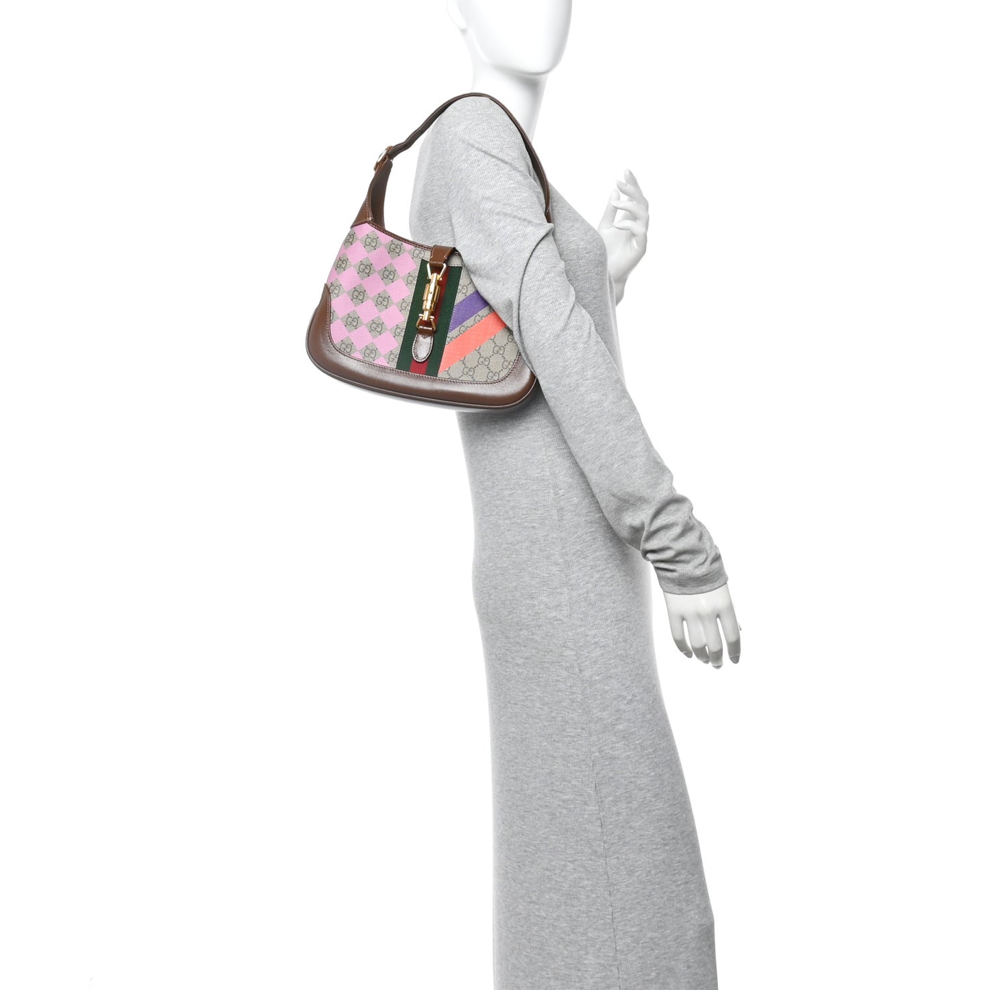 GG Supreme Monogram Azalea Calfskin Print Web Small Jackie 1961 Hobo Multicolor