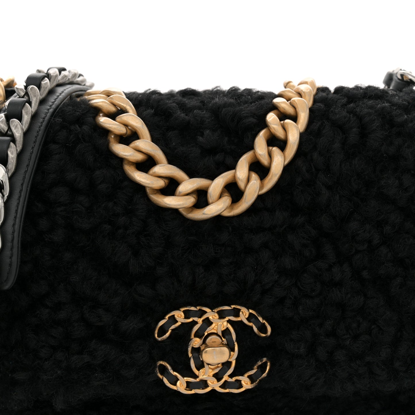 Shearling Sheepskin Medium Chanel 19 Flap Black