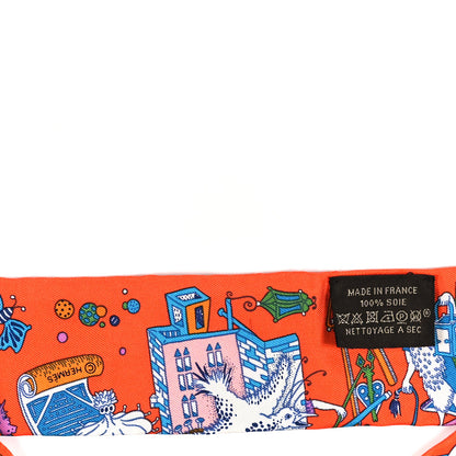 Hermes Silk La Folle Parade Twilly Orange Bleu White 3 of 3
