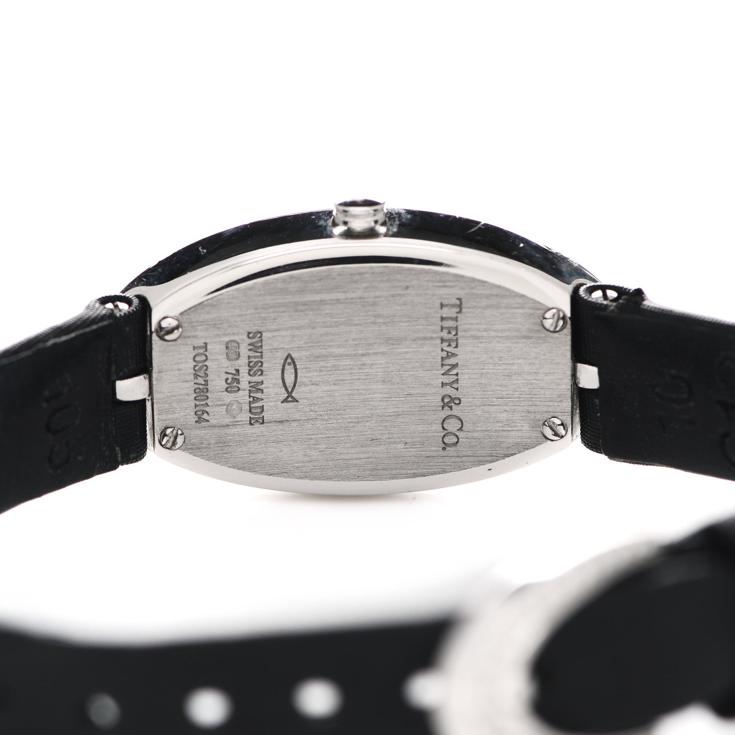 Tiffany 18K White Gold Satin Diamond Bezel 19mm 2-Hand Cocktail Quartz Watch Black 4 of 7