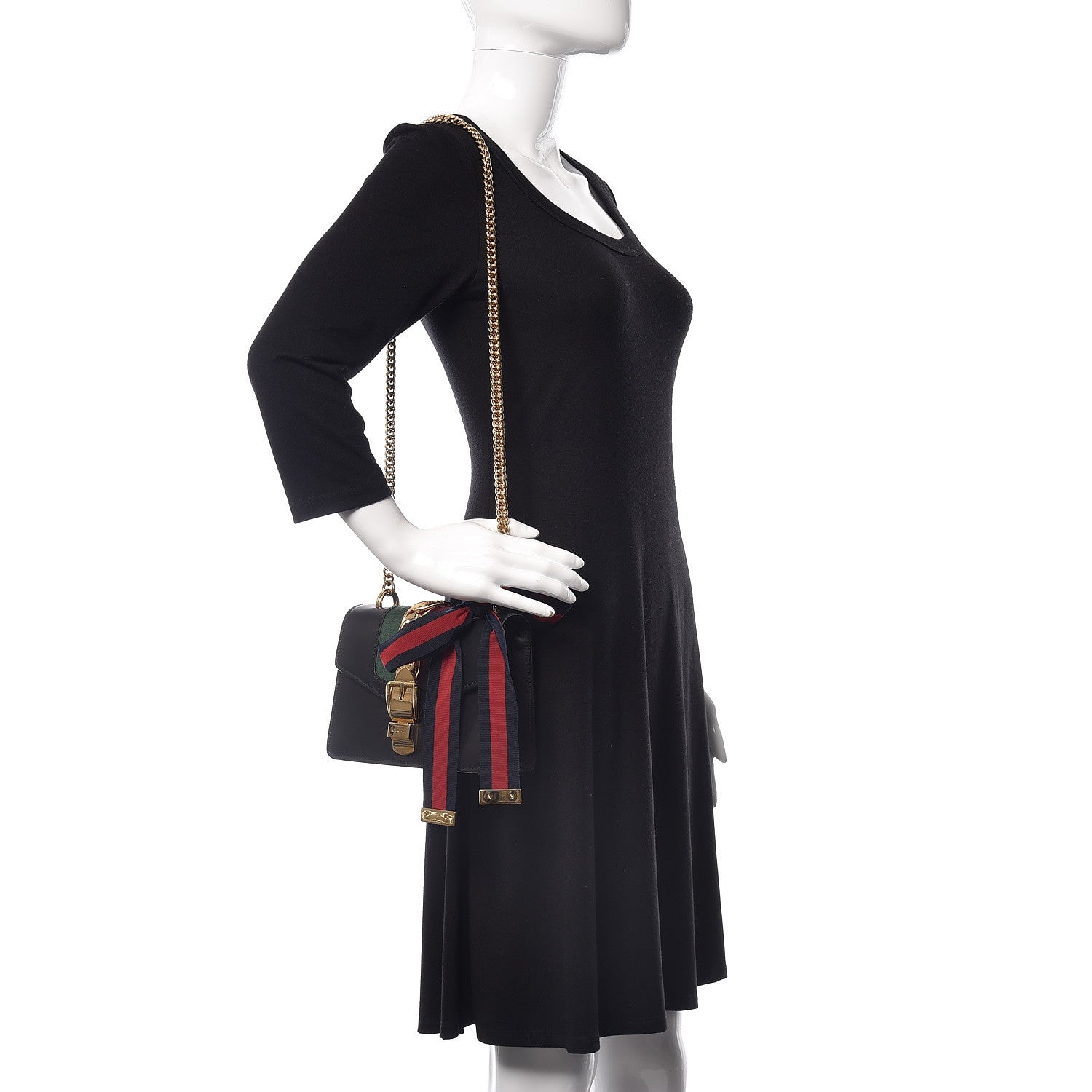 Gucci Calfskin Mini Sylvie Chain Shoulder Bag Black 2 of 11
