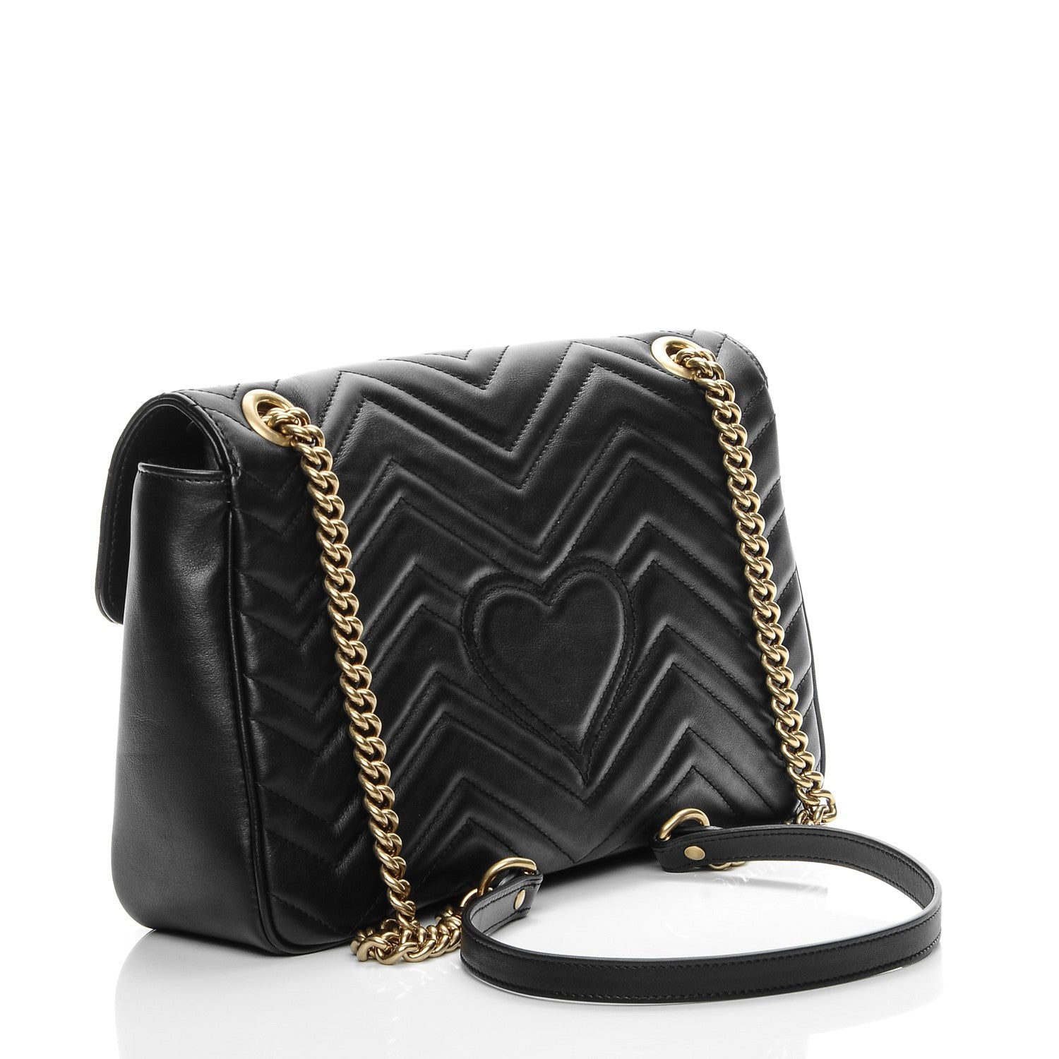 Gucci Calfskin Matelasse Medium GG Marmont Shoulder Bag Black 3 of 7