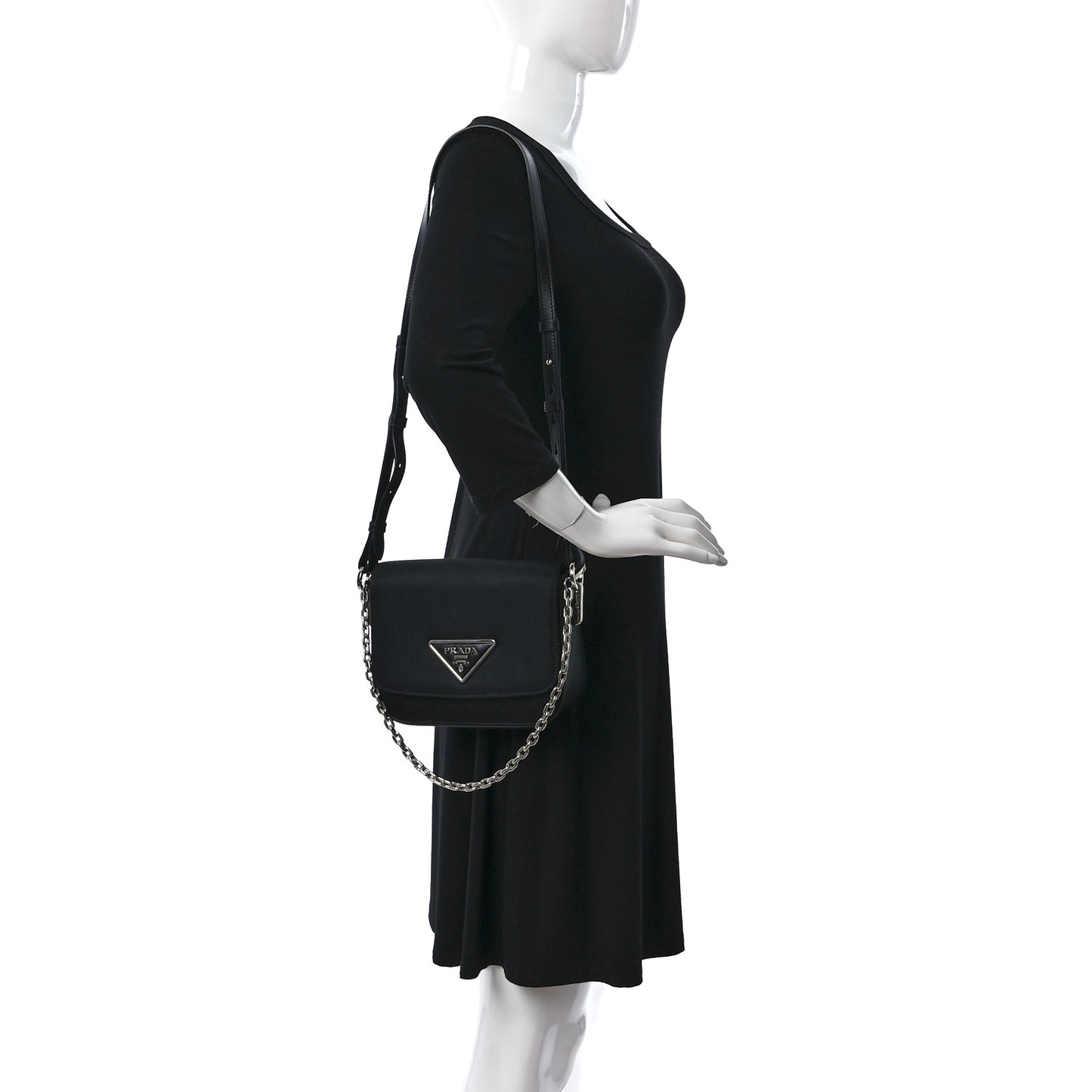 Nylon Calfskin Identity Shoulder Bag Black