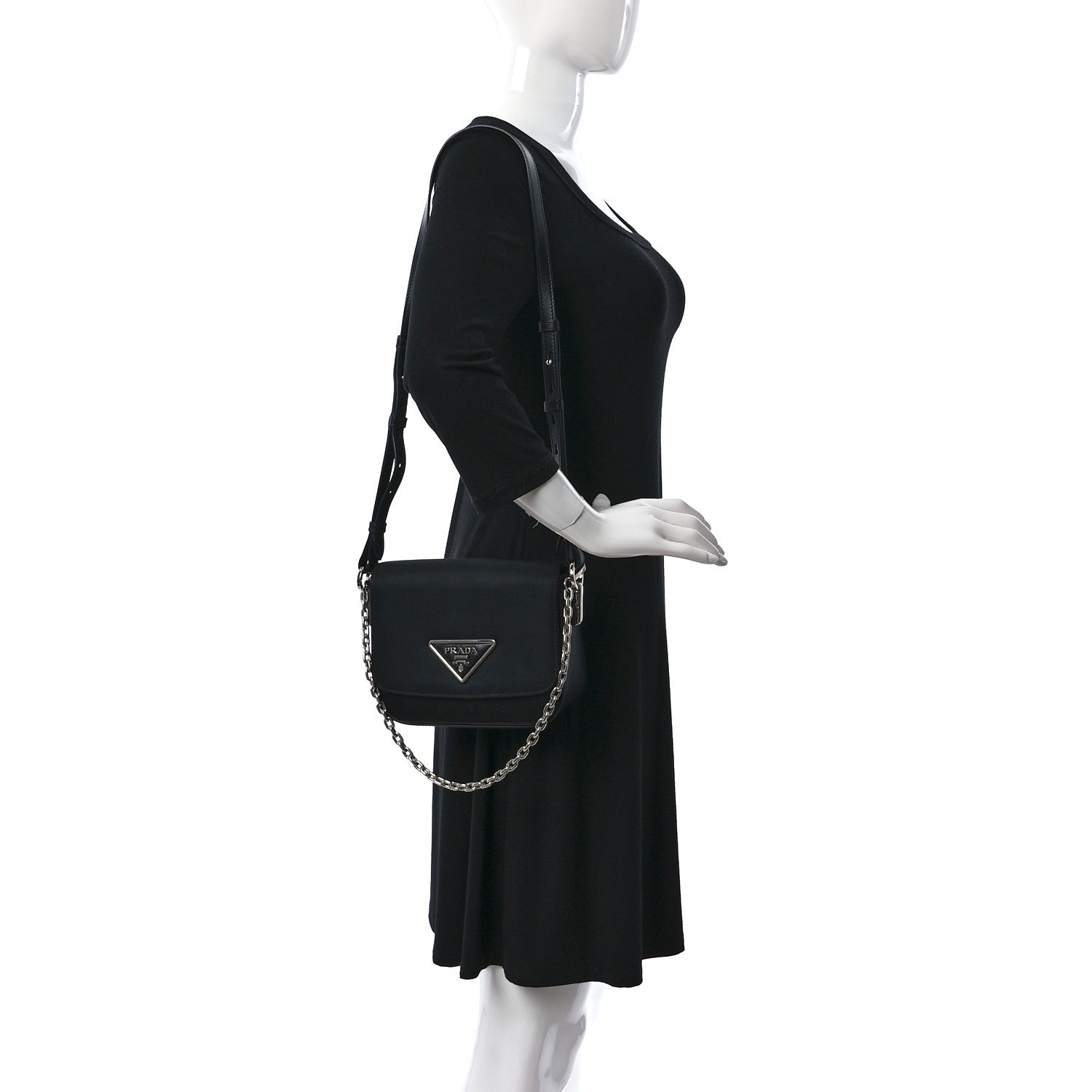 Prada Nylon Calfskin Identity Shoulder Bag Black 2 of 15