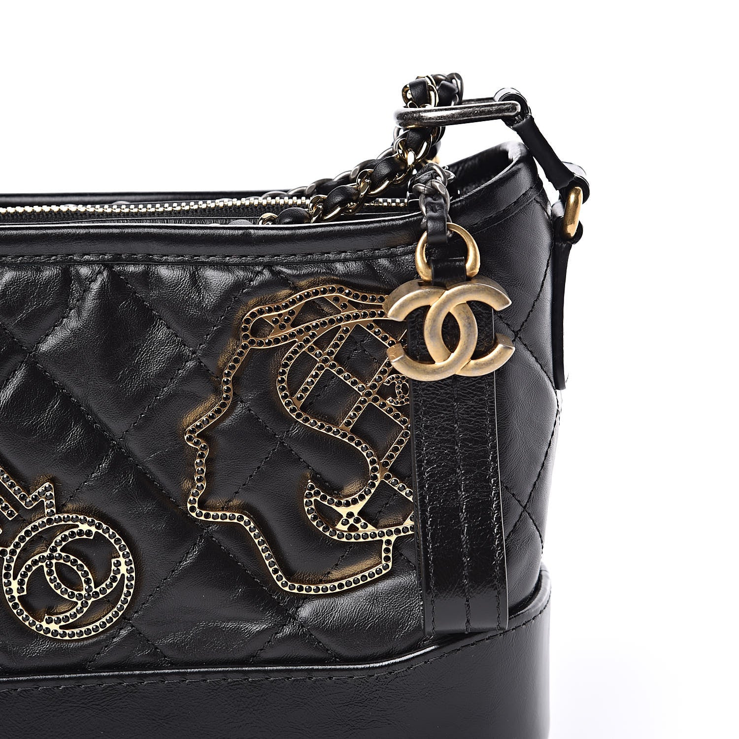 Chanel Aged Calfskin Quilted Charms Small Gabrielle Hobo Black 10 of 11