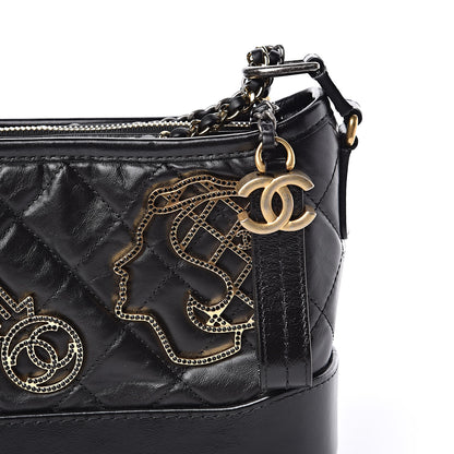 Chanel Aged Calfskin Quilted Charms Small Gabrielle Hobo Black 10 of 11