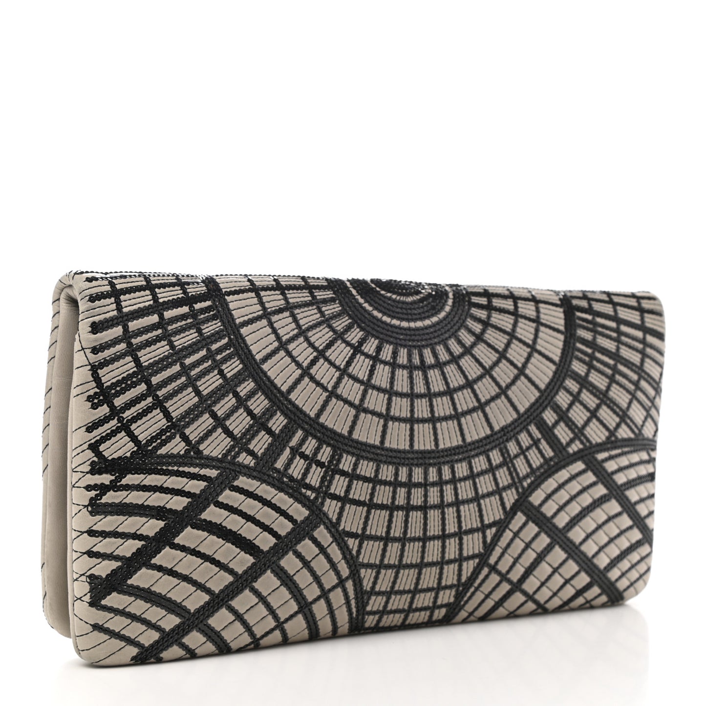 Calfskin Sequin Embellished Clutch Flap Grey Black