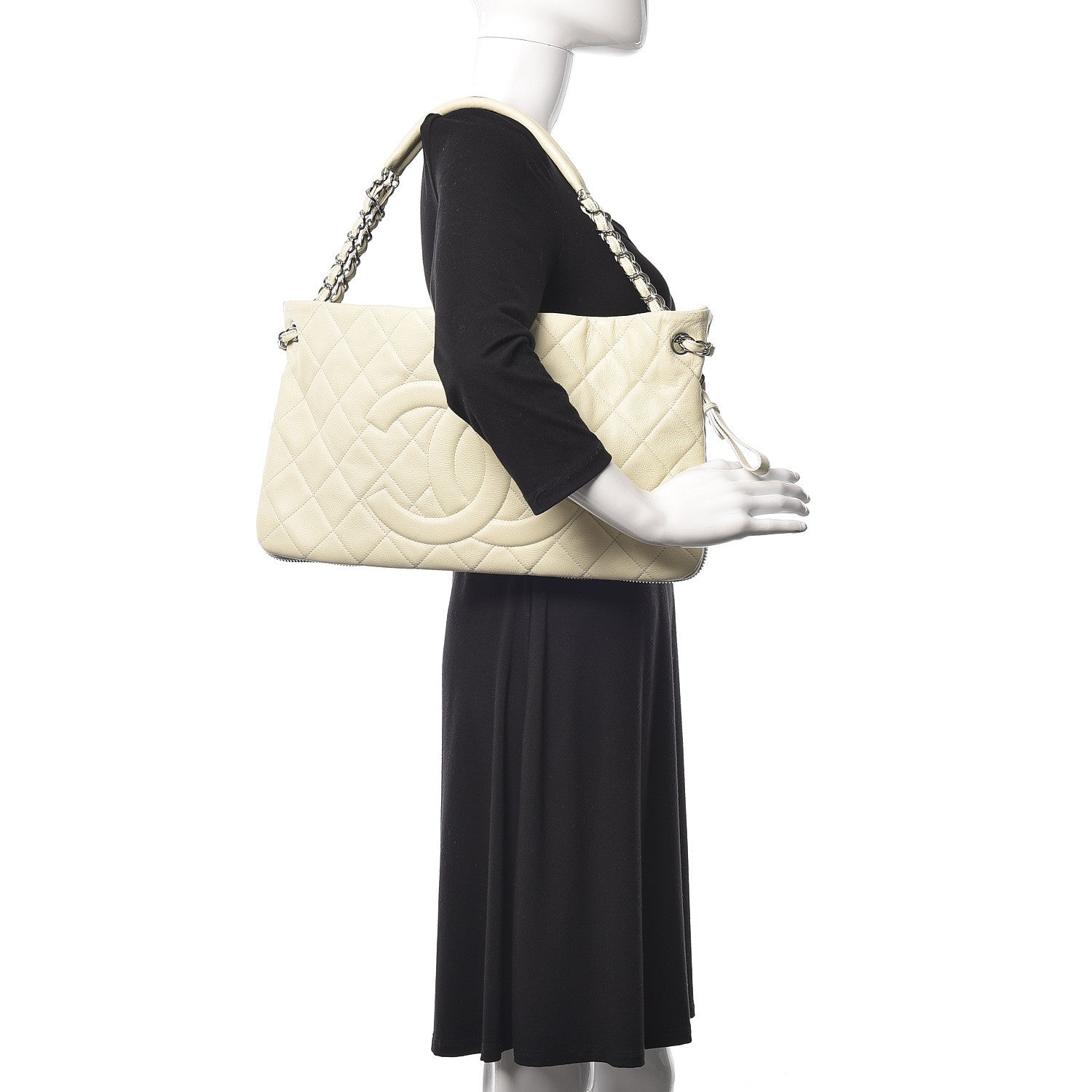 Chanel Caviar Quilted Expandable Zip Shoulder Bag White 2 of 16