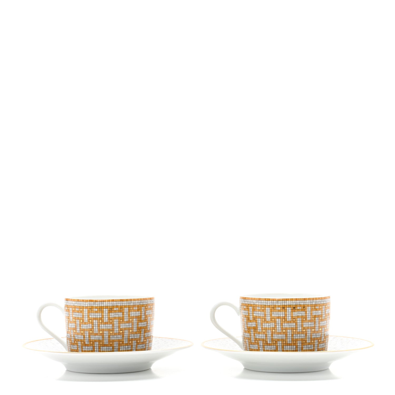 Hermes Porcelain Mosaique Au 24 Gold Tea Cup And Saucer Set Of 2 2 of 9