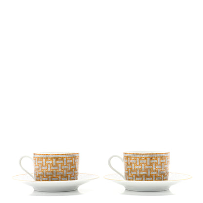 Hermes Porcelain Mosaique Au 24 Gold Tea Cup And Saucer Set Of 2 2 of 9