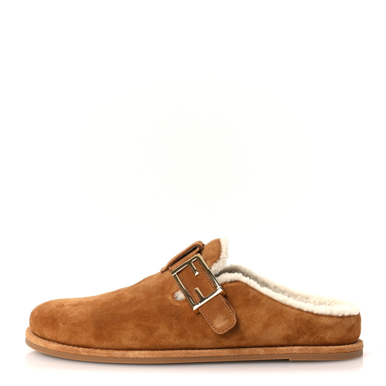 Fendi Suede Shearling Fendi Feel Buckled Clogs 41 Caramel Latte 1 of 9