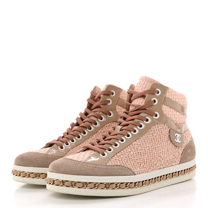 Chanel Tweed Suede Chain CC High Top Sneakers 37 Pink 3 of 10