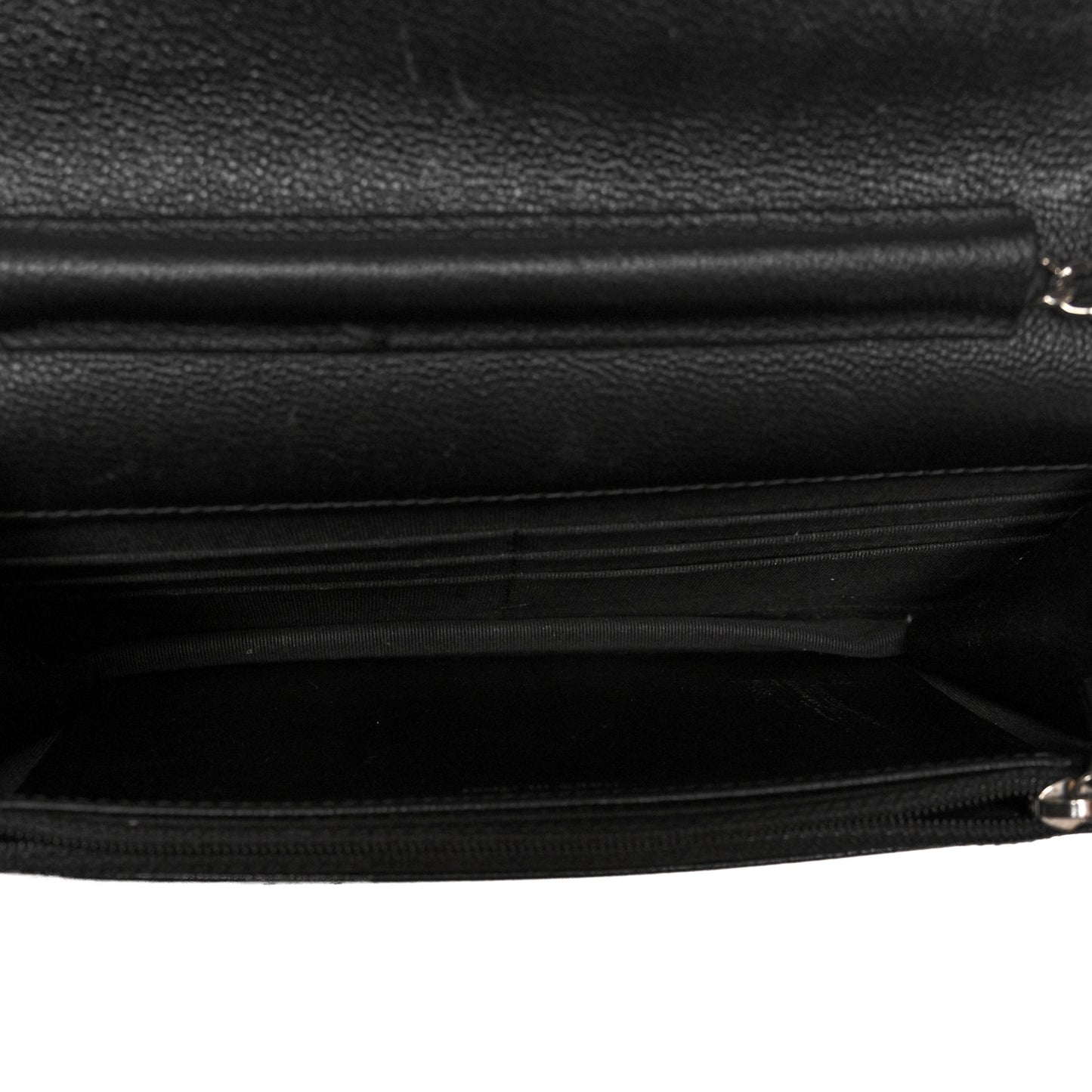 Grained Calfskin Quilted CC Box Wallet On Chain WOC Black
