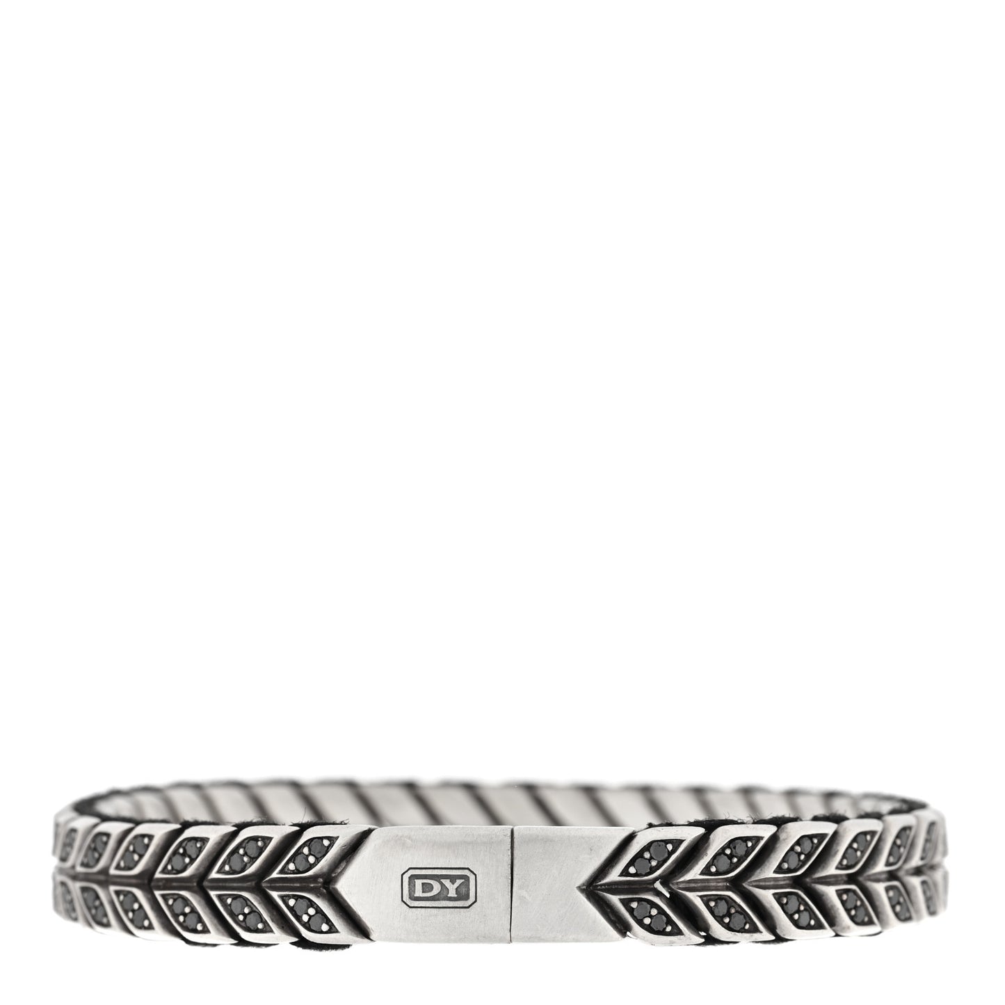 Sterling Silver Black Diamond 9mm Chevron Woven Bracelet