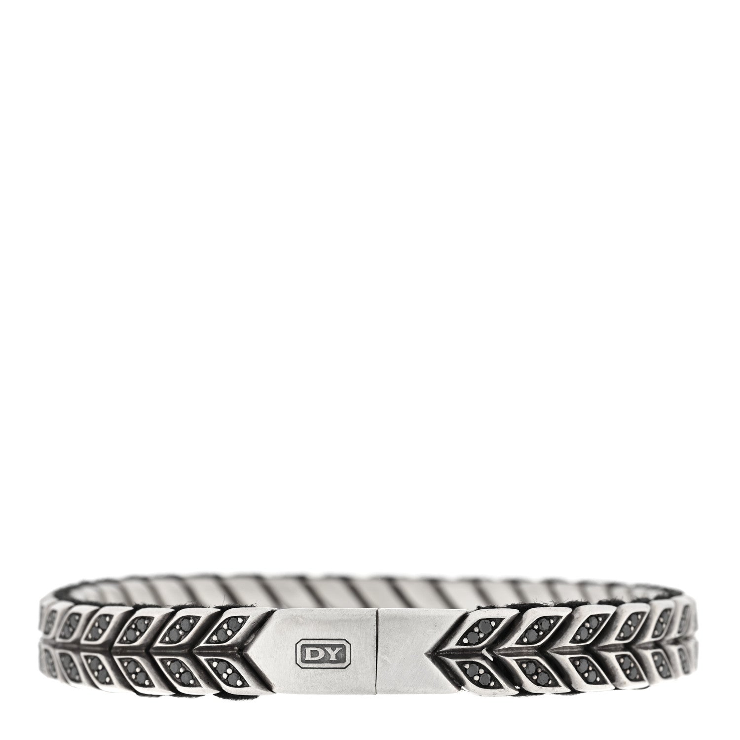 David Yurman Sterling Silver Black Diamond 9mm Chevron Woven Bracelet 2 of 3