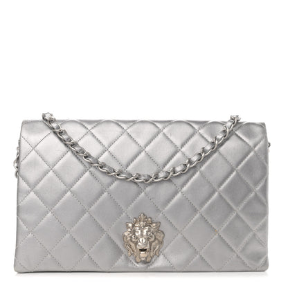 Chanel Metallic Lambskin Quilted Medium Leo Lion Flap Clutch Silver 1 of 12