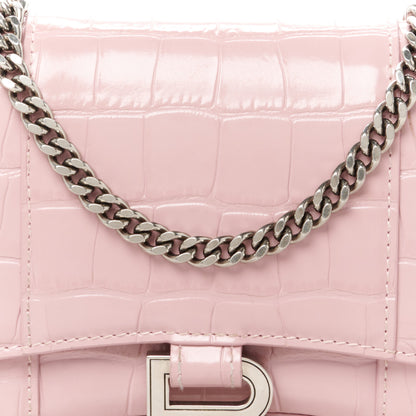 Balenciaga Shiny Calfskin Crocodile Embossed Hourglass Chain Bag Powder Pink 9 of 11