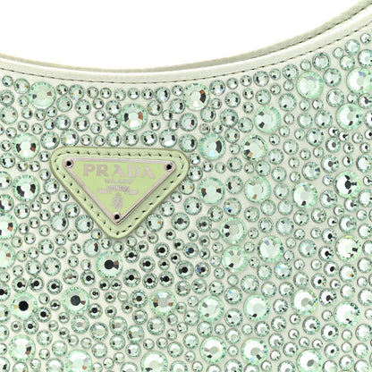 Prada Satin Crystal Cleo Adjustable Strap Shoulder Bag Acqua 7 of 9