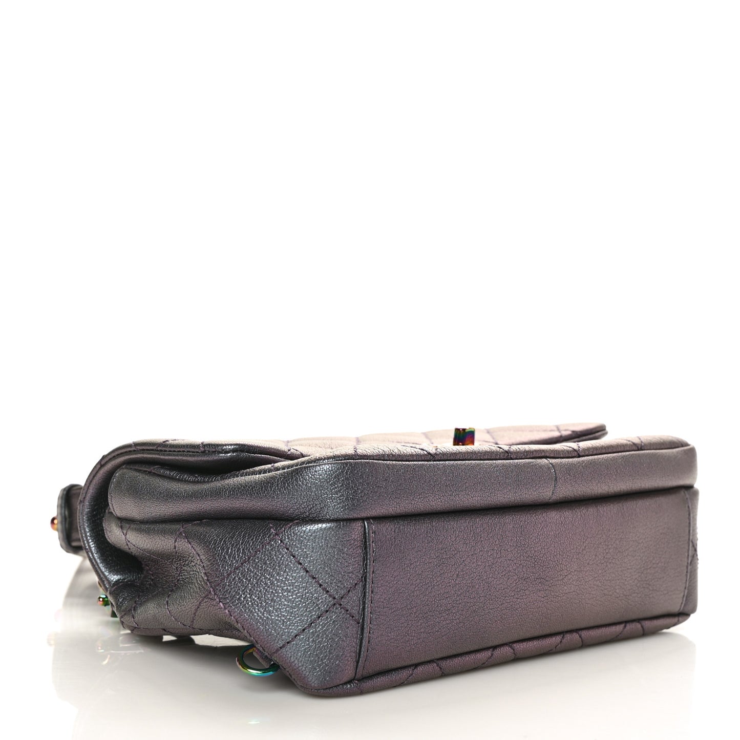 Iridescent Goatskin Quilted Small Double Carry Waist Chain Flap Purple