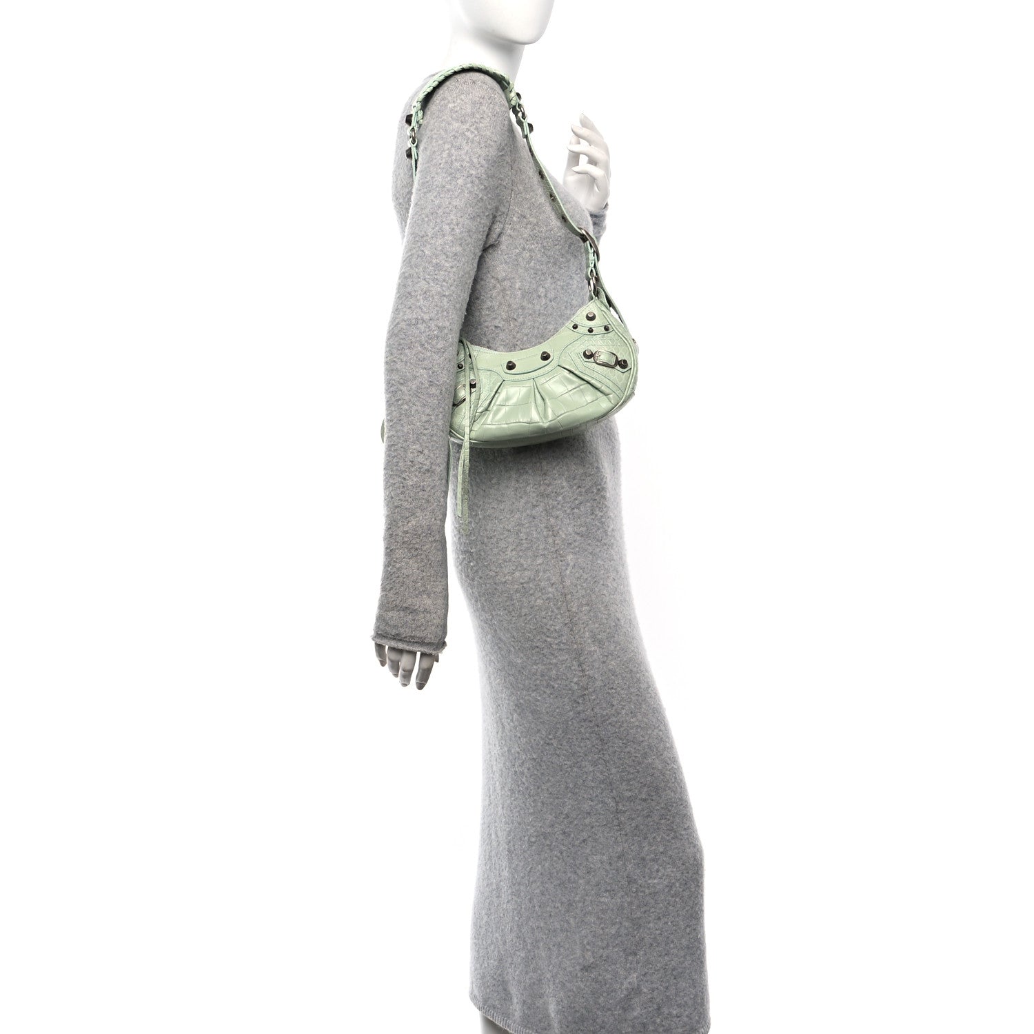Balenciaga Extra Supple Calfskin Crocodile Embossed Le Cagole Shoulder Bag XS Light Green 2 of 12