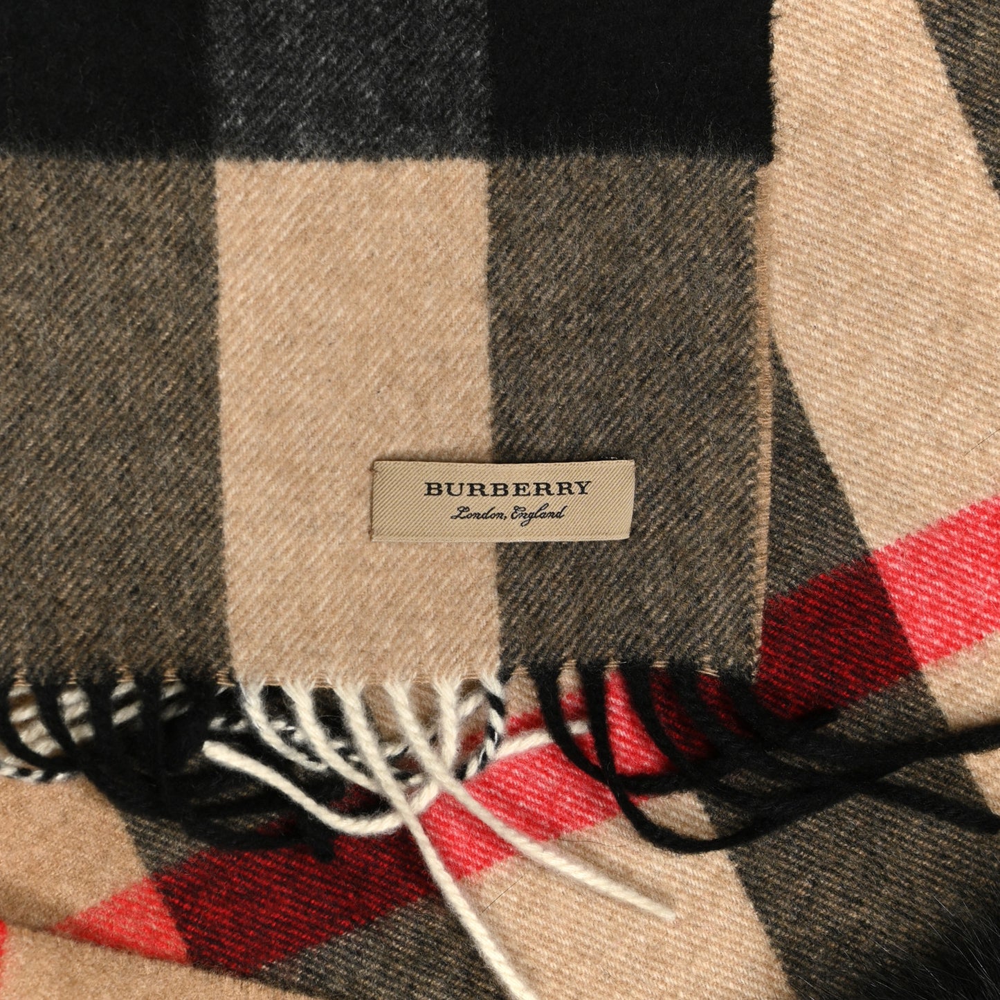 Fox Cashmere Half Mega Check Fringe Scarf Camel