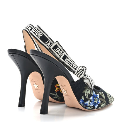 Christian Dior Ribbon Petites Fleurs Embroidered J'Adior Slingback 100mm Pumps 39 Black 4 of 8